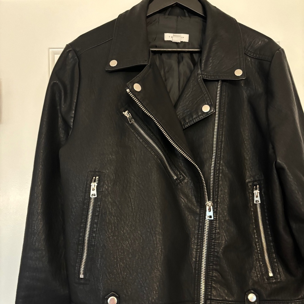NORDSTROM Topshop Black Vegan Leather Moto Biker Jacket Sz US 14